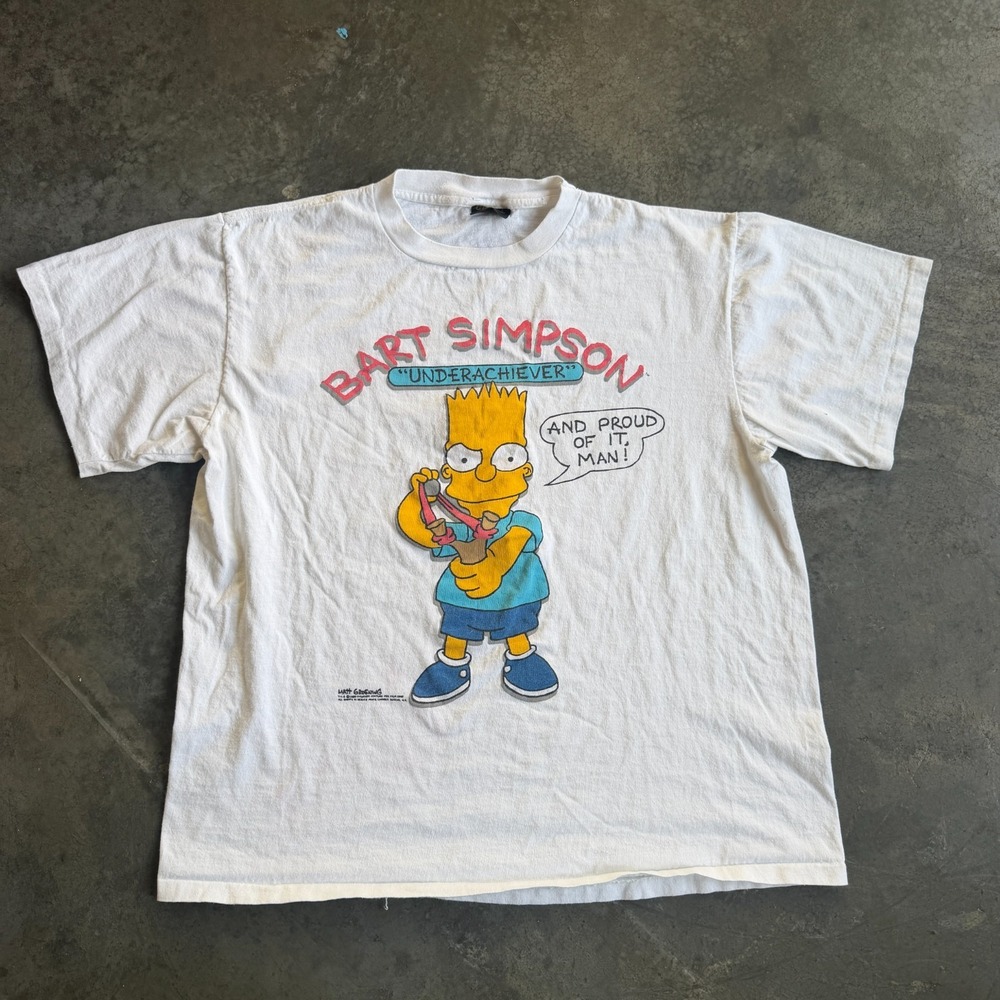 Vintage 80s Bart Simpson Underachiever White Graphic T Shirt Mens Size XL 22x26